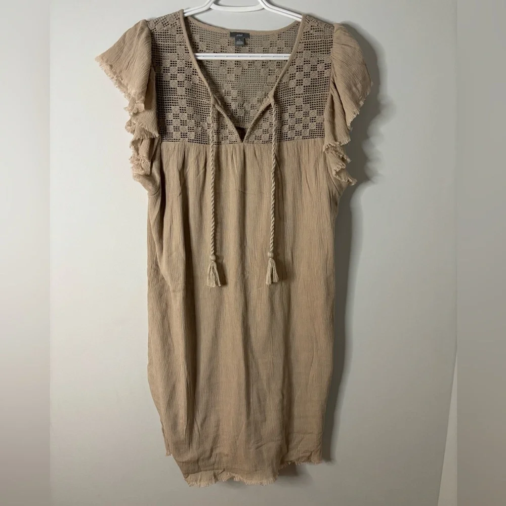 Aerie Tan Mini Dress with Crochet Accents - Picture 2 of 6